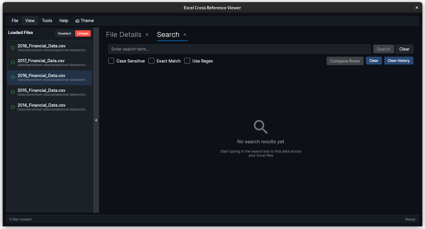 Search result showing matched data in spreadsheet cells